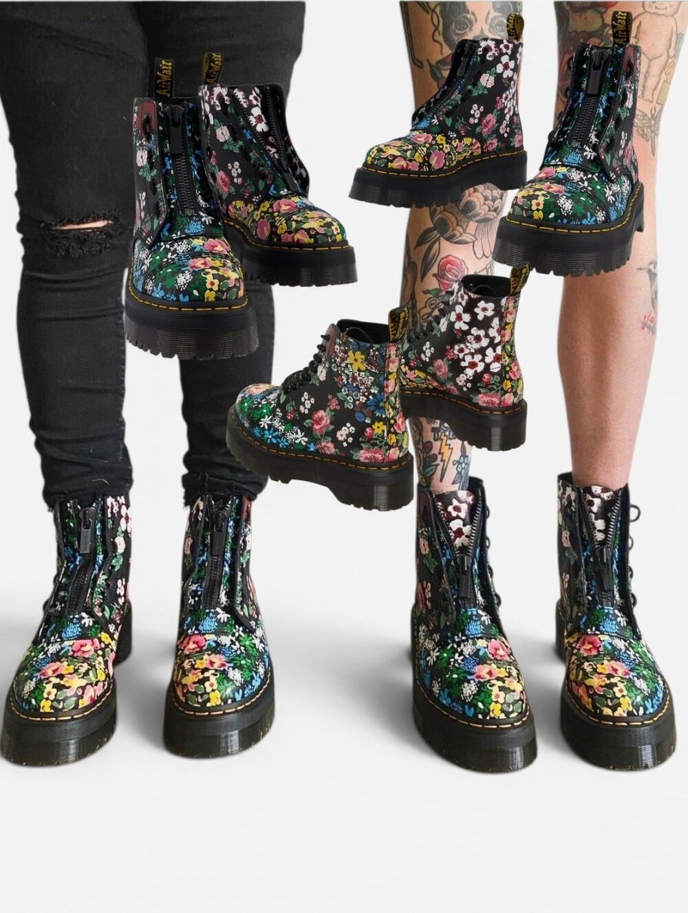 Dr. Martens Women's Sinclair Floral Mashup Leather Platform Boots
